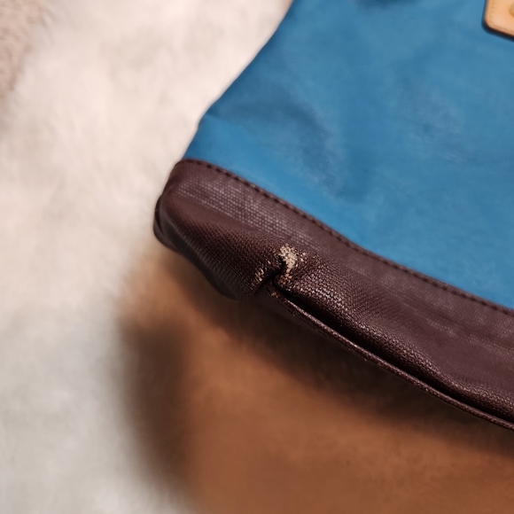 TORY BURCH Jaden Blue Brown Canvas Leather Tote Bag - Picture 11 of 11